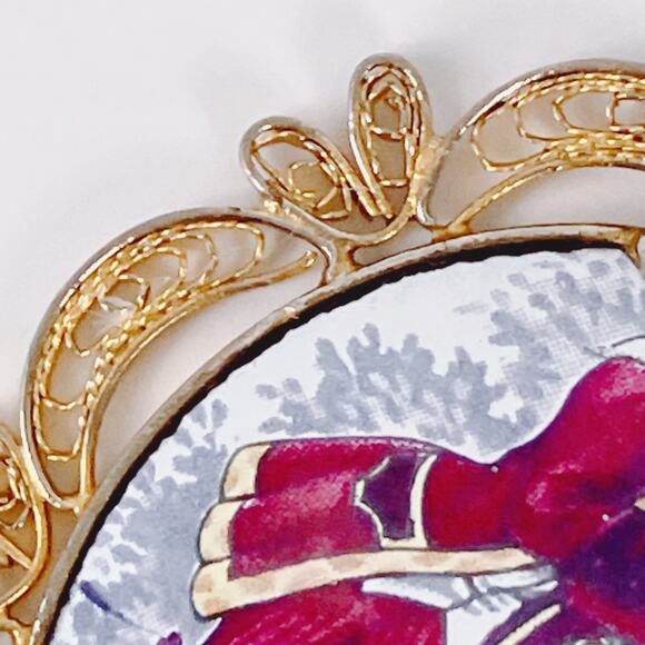 VTG 1950s Pendant Necklace Filigree Enamel French Rococo Style Prong Set MCM - Picture 12 of 13